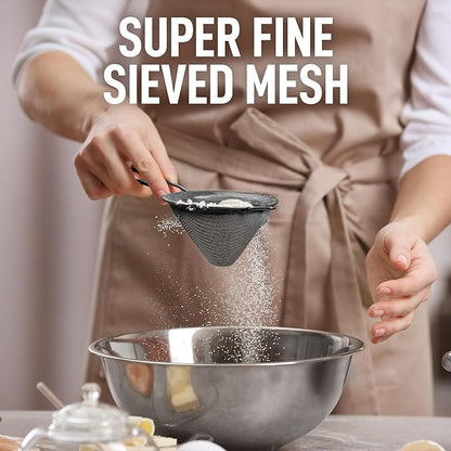 Zulay Kitchen 304 Stainless Steel Fine Mesh Strainer For Kitchen - Sieve Sifters For Food, Tea, Rice, Oil, Noodles, Fruits, Vegetables - Rust-Proof, Easy to Clean Drink Strainer (Black)