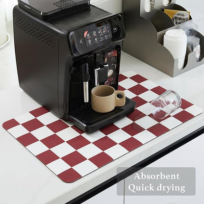 Ohocut Checkered Dish Drying Mat for Kitchen Counter, Coffee Bar Station Accessories, Retro Cute Aesthetic Modern Absorbent Drainer Mat Kitchen Drying Mat Easy Clean (Red, 24" x 16") - Image 4