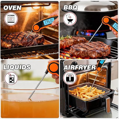 Meat Thermometer Digital Waterproof Instant Read Thermometer for Cooking Food Thermometer with Backlight & ±0.5℃ Precision Cooking Thermometer for Kitchen ℃/℉ Convertible Orange