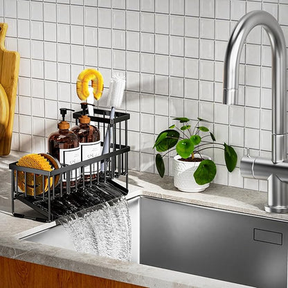 Cisily Extra Large Kitchen Sink Caddy Organzier with High Brush Holder, Sponge Holder for Sink, 304 Rustproof Stainless, Kitchen Countertop Soap Dispenser Organizer For Decor and Accessories - Image 3