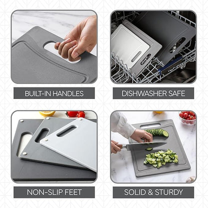COOK WITH COLOR Non-Slip Cutting Board Set – Kitchen Essentials with Easy Grip Handle for Meat, Veggies, and Fruits, 3 Cutting Boards, Gray - Image 4