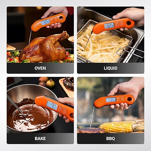 Professional Meat Thermometer Digital, Ultra-Fast 0.5 Sec Instant Read, NIST Certified ±0.5°F Accuracy, IP67 Waterproof, Auto-Rotating Backlit Display, Lift-to-Wake, for BBQ/Candy, Orange&Gray - Image 6