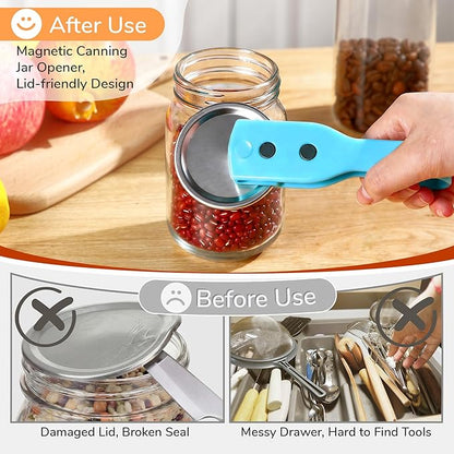 2 Pack 2-IN-1 Ring Pull Can Opener and Canning Jar Opener with Magnets,Can Openers for Seniors,Arthritis,Parkinson’s,Mason Jar Openers for Weak Hands,Releases Vacuum Seal,Magnetic Refrigerator Storage