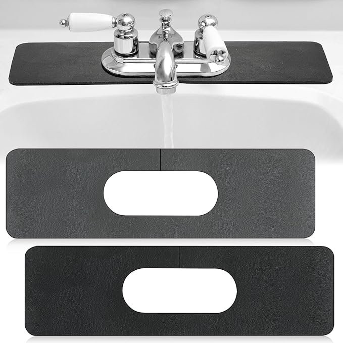 Tioncy 2 Pcs Faucet Mat Sink Splash Guard Oval-hole Oval Splash Pad for Kitchen Sink Oval Base Diatomite Faucet Mat for Bathroom Absorbent Mat Splatter Screens(Dark Gray, Black)