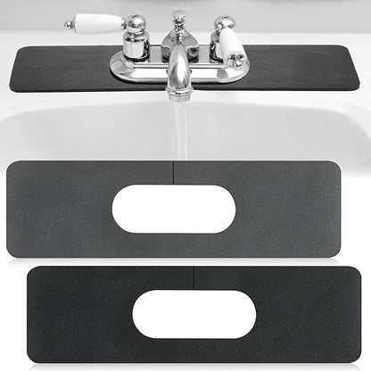 Tioncy 2 Pcs Faucet Mat Sink Splash Guard Oval-hole Oval Splash Pad for Kitchen Sink Oval Base Diatomite Faucet Mat for Bathroom Absorbent Mat Splatter Screens(Dark Gray, Black)