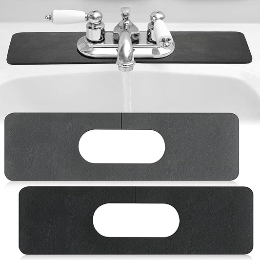 Tioncy 2 Pcs Faucet Mat Sink Splash Guard Oval-hole Oval Splash Pad for Kitchen Sink Oval Base Diatomite Faucet Mat for Bathroom Absorbent Mat Splatter Screens(Dark Gray, Black)