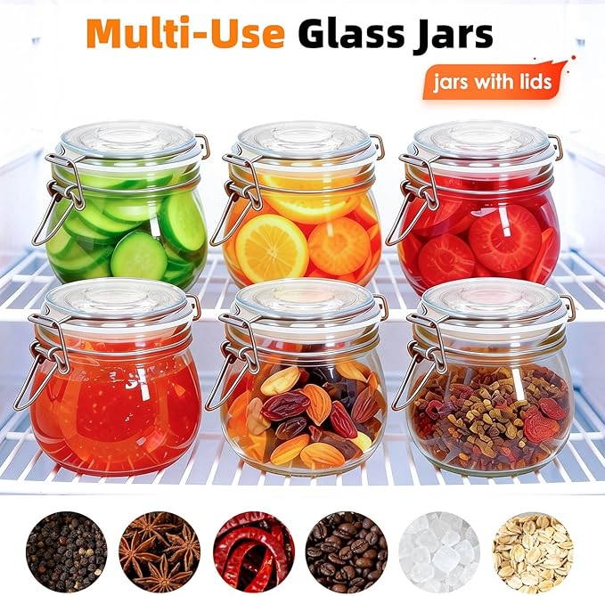 SKOCHE 17oz Glass Jars with Airtight Lids 6 Pack, Air Tight Glass Storage Jar, Leakproof 17 oz Jars with Seal Wire Clips for Pickling, Kitchen, Canning Jam, Food Storage, Preserving Nuts and Snacks - Image 2