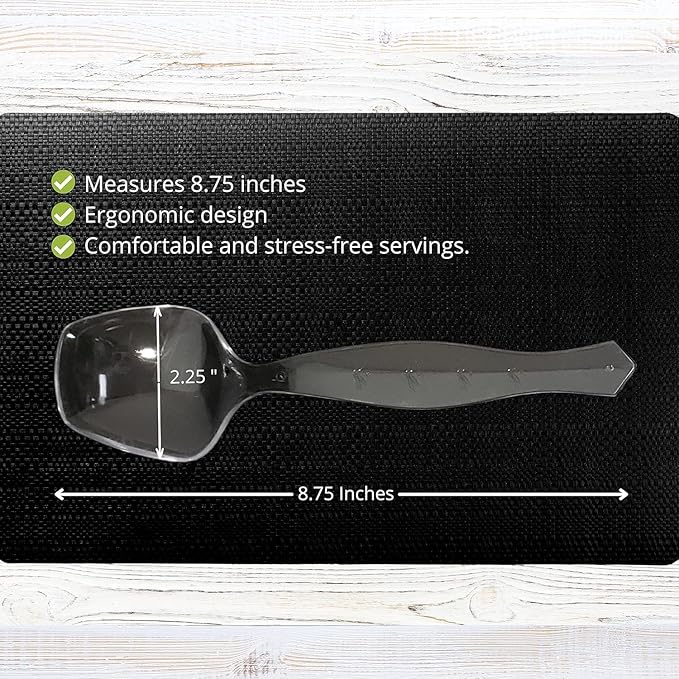 PARTY BARGAINS Disposable Clear Plastic Serving Spoons 8.75″ – Heavy-Duty Clear Plastic Spoons for Parties, Catering, Weddings, Events – 6 Count