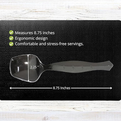 PARTY BARGAINS Disposable Clear Plastic Serving Spoons 8.75″ – Heavy-Duty Clear Plastic Spoons for Parties, Catering, Weddings, Events – 6 Count
