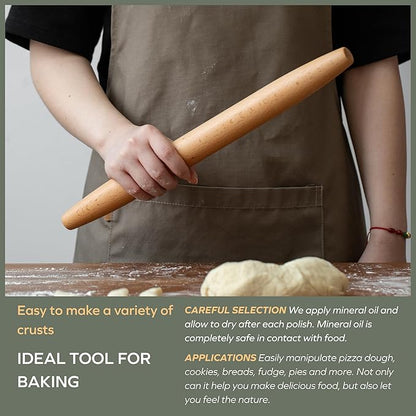Muso Wood Wooden French Rolling Pin for Baking, Beech Wood Tapered Rolling Pin for Fondant Pie Crust Cookie Pastry(French 17.5-Inch) - Image 6