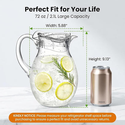 Small Clear Plastic Pitcher with Lid (72 oz), Unbreakable Water Pitcher with Handle, Fridge Jug, BPA-Free, Shatter-Proof, Great for Iced Tea, Sangria, Lemonade, Juice, Milk, and More - Image 5