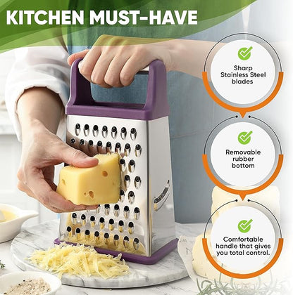 Spring Chef Purple Professional Stainless Steel XL Parmesan Cheese Grater with Handle - Manual Box Grater for Kitchen, 4 Sides, Dishwasher Safe Food Shredder for Vegetable, Potato, Hard Cheese, Carrot - Image 3