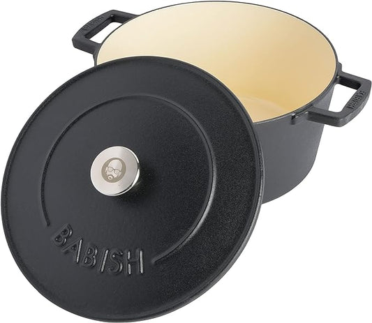 Babish 6-Quart Round Enameled Cast Iron Dutch Oven with Lid – Matte Black, Heavy-Duty Dutch Oven for Slow Cooking, Braising & Baking