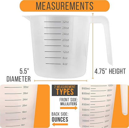 U.S. Kitchen Supply Plastic Measuring Cups with Handles - 32 oz (1000 ml) Liquid Measuring Cup Set of 6 - Clear Microwave Safe Kitchen Cups - Measure in mL or Ounces, Measurement Cup for Cooking - Image 3
