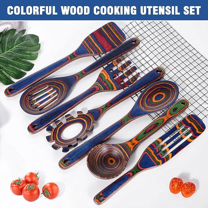 MYRAINBOW Wooden Spoons for Cooking – 7 Piece Pakkawood Kitchen Utensils Set with Spatulas, Spoons, Ladles, and Turner for Mixing, Serving & Cooking - Image 3