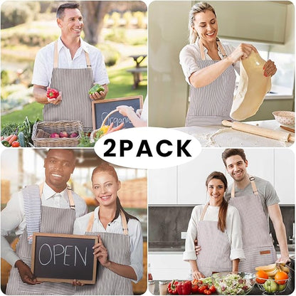 BeLuyi 2 Pack Adjustable Bib Apron with 2 Pockets Chef Cooking Kitchen Restaurant Aprons for Women Men - Image 6