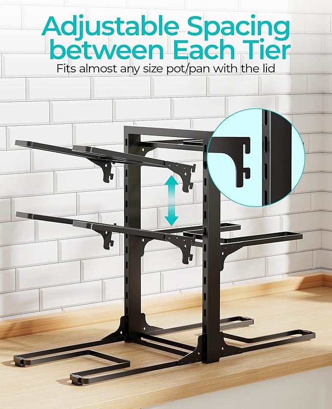 ORDORA 6-Tier Pots and Pans Organizer under Cabinet, Kitchen Cabinet Organizers and Storage, Heavy Duty Pots and Pan Storage Rack Organizer inside Cabinet, Adjustable Pot Rack - Image 6