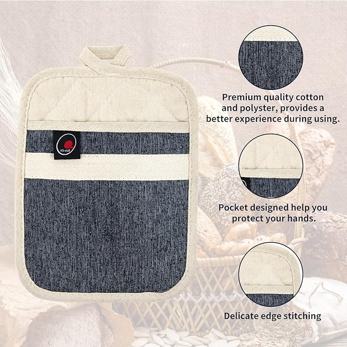 Oven Mitts and PotHolders Sets, 4 Pcs Kitchen Oven Glove High Heat Resistant 400°F Pot Holders for Kitchen, Non-Slip Neoprene Oven Mitts are Suitable for Cooking, Baking (Black) - Image 4