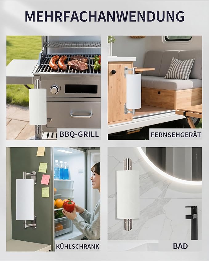 Paper Towel Holder Under Cabinet, Self Adhesive or Wall Mount for Kitchen Bathroom, Stainless Steel Paper Towel Holders with Damping Effect, Single Hand Operable (Silver) - Image 7