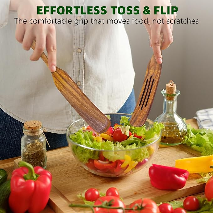 5 PCS Wooden Spatula for Cooking, Natural Teak Wooden Utensil Set, Non-Toxic Wood Cooking Utensil, Handmade Comfort Grip Wood Spoons for Nonstick Cookware - Image 5