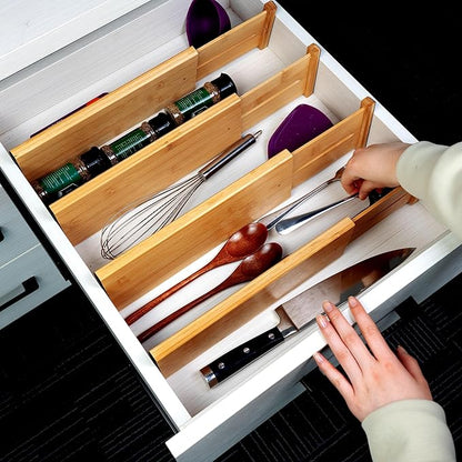 Utoplike Bamboo Dresser Drawer Dividers, 4'' High Adjustable Drawer Organizers for Clothing, Spring Loaded, Works in Kitchen, Bathroom, Bedroom, Drawer, Desk, 4 pcs - Image 5