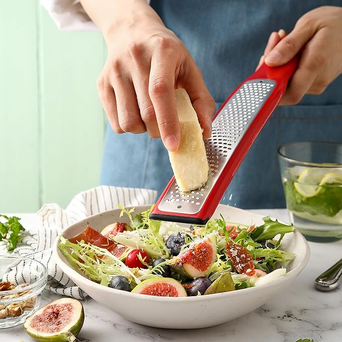 Spring Chef Premium Red Lemon Zester Grater with Handle - Fruit, Garlic, Citrus, Nutmeg, Orange Zester Tool - Heavy Duty Kitchen Shredder - Stainless Steel Ginger Grater with Blade Cover - Fine Shred - Image 8