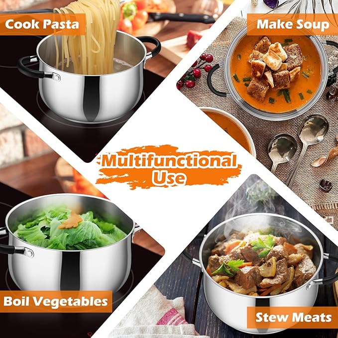 P&P CHEF Stainless Steel Stock Pot, 4 Qt Cooking Soup Pot with Visible Lid for Pasta, Tri-Ply Bottom & Dual Heatproof Handles, For Induction Gas All Stoves, Non-Toxic & Dishwasher Safe - Image 5
