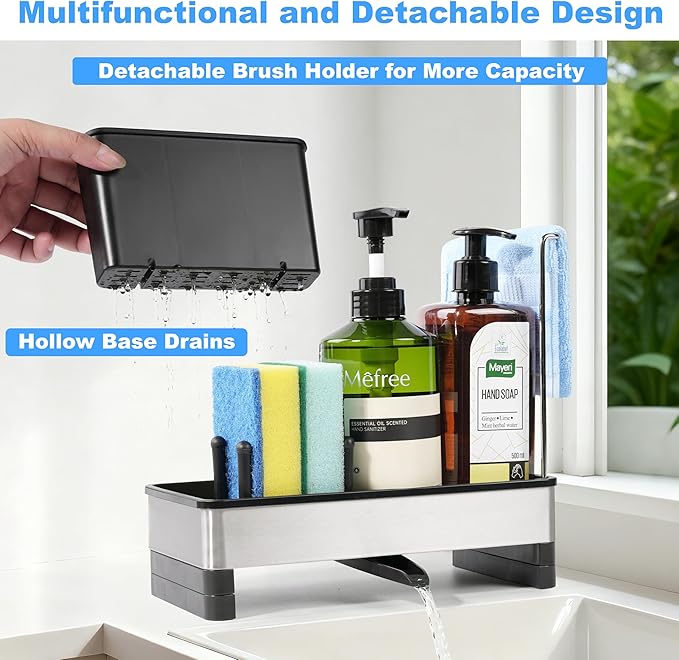 Kitchen Sink Caddy Organizer, Stainless Steel Sponge Holder, Kitchen Caddy Sink Organizer with Dish Brush Holder and Dishcloth Rack, Rustproof Dish Sponge Drying Rack for Countertop Storage - Image 5
