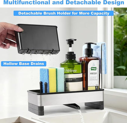 Kitchen Sink Caddy Organizer, Stainless Steel Sponge Holder, Kitchen Caddy Sink Organizer with Dish Brush Holder and Dishcloth Rack, Rustproof Dish Sponge Drying Rack for Countertop Storage - Image 5