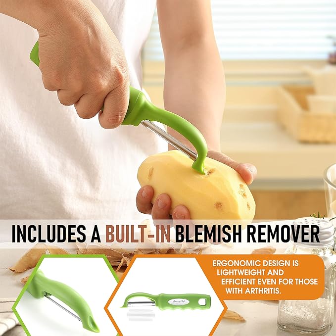 Spring Chef Premium Swivel Vegetable Peeler, Soft Grip Handle and Ultra Sharp Stainless Steel Blades - Perfect Kitchen Peeler For Veggie, Fruit, Potato, Carrot, Apple - Green - Image 5