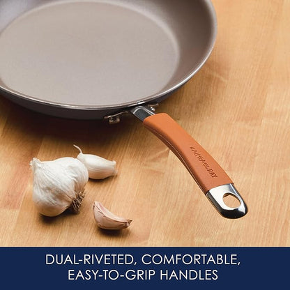 Rachael Ray Cucina Dishwasher Safe Hard Anodized Nonstick Cookware Pots and Pans Set, 12 Piece, Gray with Orange Handles - Image 5