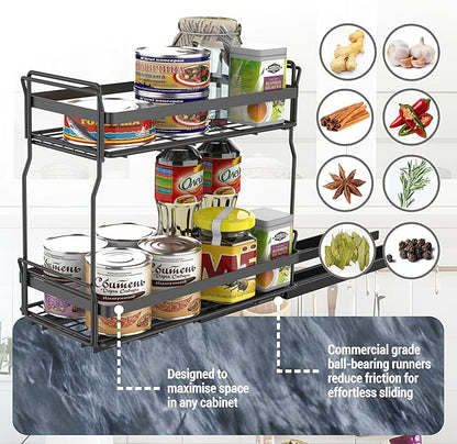 Pull Out Spice Rack Organizer for Inside Kitchen Cabinets, Heavy Duty Slide Out Seasoning Kitchen Organizer, 2 Tier Vertical Sliding Seasoning Organizer, 10.5" D x 5.1" W x 9.6" H -2 Pack (2)
