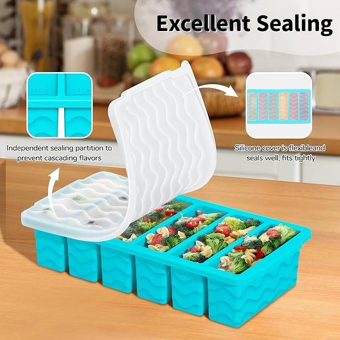 2-Pack Silicone Freezer Trays with Lid, 2 Large 2-Cup(500ml) & 6 Small 1/2-Cup(125ml) Soup Freezer Container Molds, Ice Cube Tray For Meal Prep & Freezing Soup, Stews, Sauces, Oven & Dishwasher-Safe - Image 4