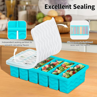 2-Pack Silicone Freezer Trays with Lid, 2 Large 2-Cup(500ml) & 6 Small 1/2-Cup(125ml) Soup Freezer Container Molds, Ice Cube Tray For Meal Prep & Freezing Soup, Stews, Sauces, Oven & Dishwasher-Safe - Image 4