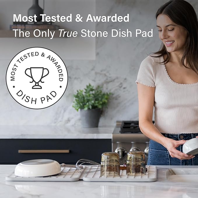 Dorai Home Dish Pad - Collapsable Stone Dish Drying Mat with Diatomaceous Earth for Quick Drying - Ultra Absorbent - Encased in Woven Silicone - Eco-Friendly, Foldable - Large 24.6" x 16.5", Sandstone - Image 8