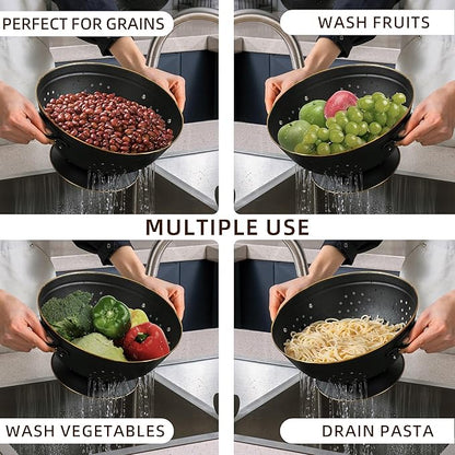 Metal Colander Set of 2, Strainer Basket with Handles perfect for Spaghetti, Pasta, Berry, Vegetable, Fruit, Solid Base Powder Coated Self-draining Kitchen Colander Bowel, 3.5 & 5 Qt, Matte Black - Image 6