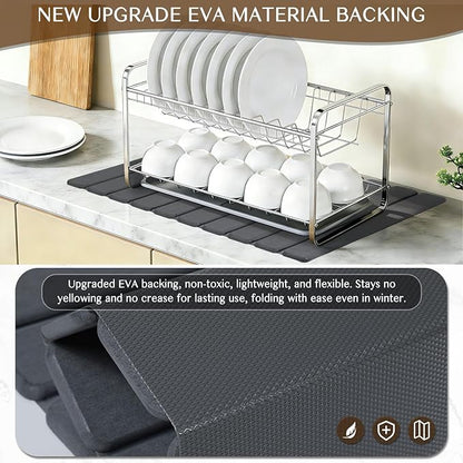 Large Stone Dish Drying Mat for Kitchen Counter, Thin & Light Quick Dry Stone Dishes Mat, Foldable Water Absorbing Diatomite Drying Pad for Kitchen Bathroom Sink Countertop (Pure Gray 24"×16" & 8"x4") - Image 4