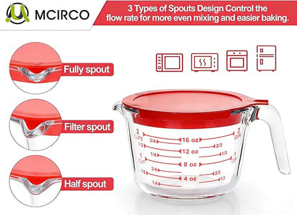M MCIRCO 6 Pcs Glass Measuring Cups with Lids Set, 1-Cup, 2-Cup, 4-Cup Measuring Jugs with Handle, Nesting Liquid Measuring Cups for Kitchen - Image 5