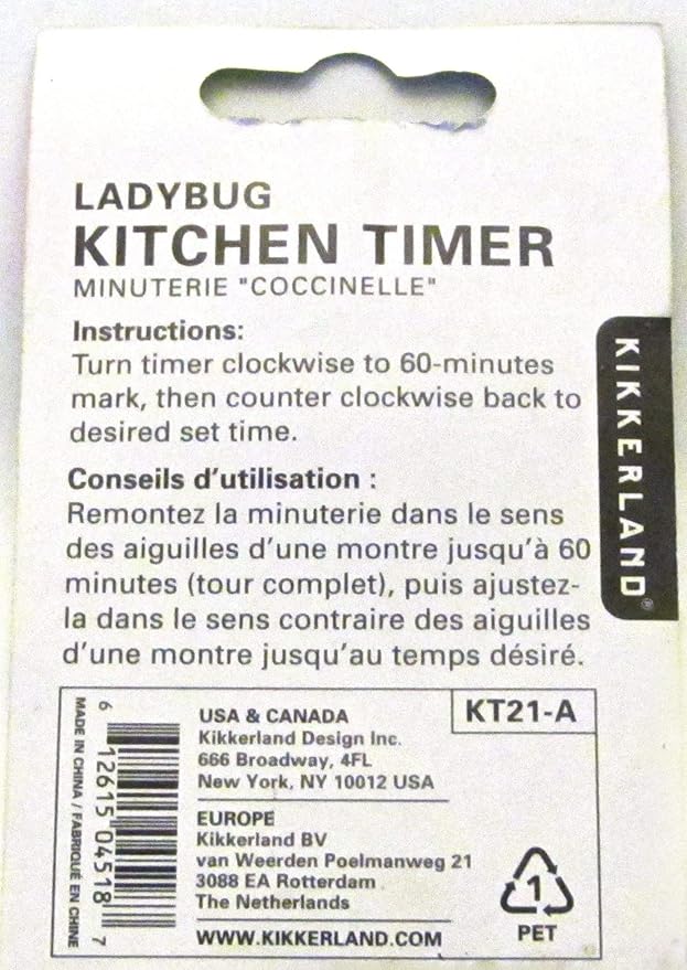 Kikkerland Ladybug Kitchen Timer, Red (KT21-A), 5.7 x 5.7 x 4.4 cm