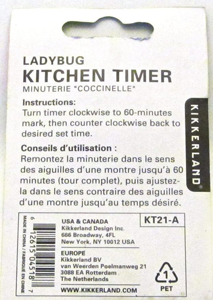 Kikkerland Ladybug Kitchen Timer, Red (KT21-A), 5.7 x 5.7 x 4.4 cm