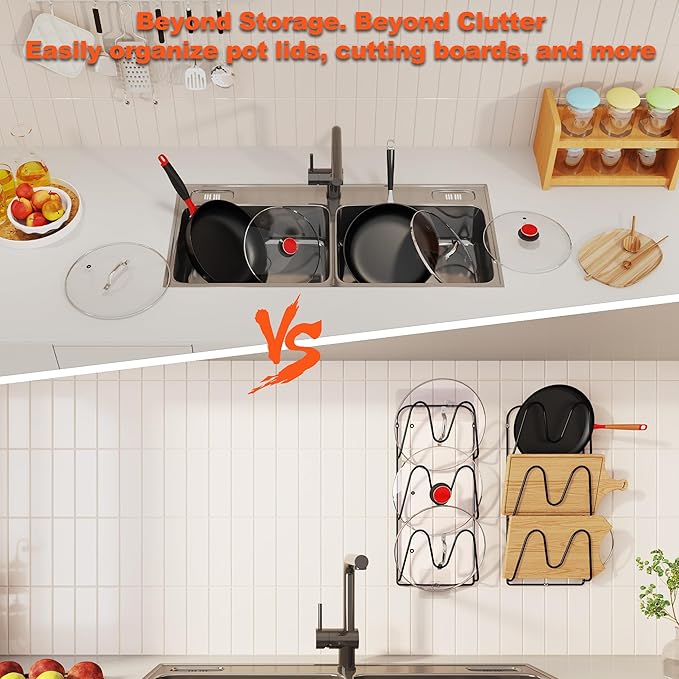 2 Pack Pot Lid Organizer, 6-Tier Pots and Pans Lid Organizer Under Cabinet, No Drilling, Rustproof, Lid Organizers Inside Cabinet for Small Space Solution & Kitchen Cabinet Organization - Image 3