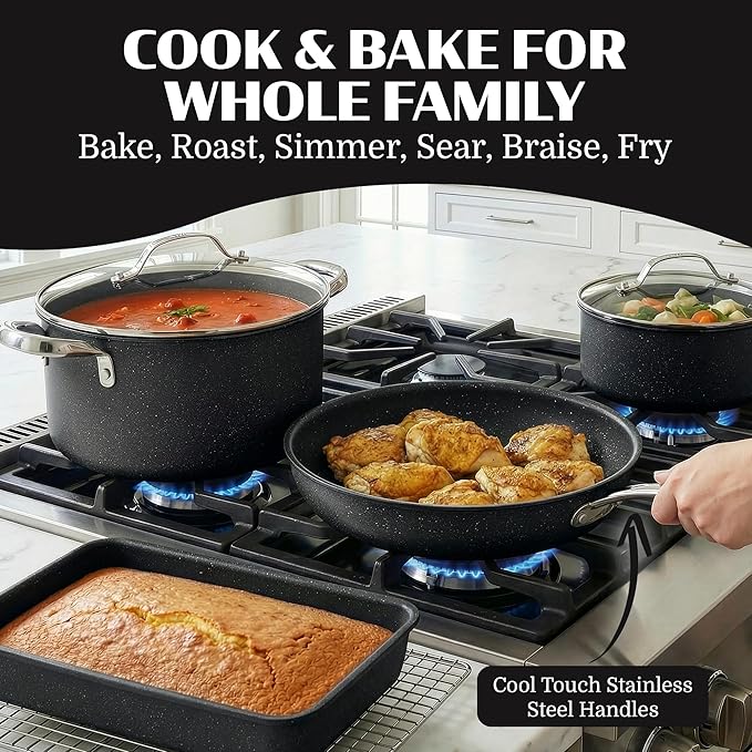 Granitestone Ceraluxe 20 Pc Ceramic Cookware Set Nonstick, Complete Pots and Pans Set Non Stick with 5 Pc Bakeware Set, Deep Frying Pan Set, & Steamer, Non Toxic PFOA Free, Oven & Dishwasher Safe - Image 7