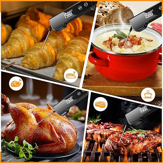 Digital Meat Thermometer with ±0.5℉ Precision, Fast Reading Waterproof Food Thermometer for Grilling and Cooking, Easy to Use, LCD Display, Kitchen Gadgets BBQ Accessories