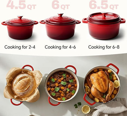 6 Quart Dutch Oven Pot with Lid, Non Stick Enameled Cast Iron Dutch Oven for Bread Baking, Heavy-Duty, Oven Safe Ceramic Cookware Up to 500°F for Baking, Braising, Stews, Roasting, Red - Image 3