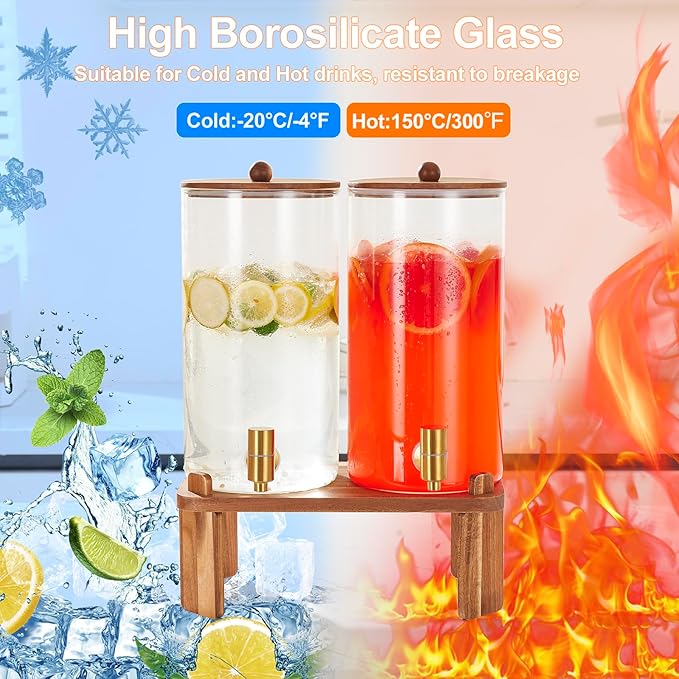 2 PCS 1.5 Gallon Drink dispenser, Glass Beverage Dispenser With Wood Stand, Large Water Drink Dispensers for Parties With Stainless Steel Spigot, Ideal for Lemonade,Juice, Tea, and Party Drinks - Image 5