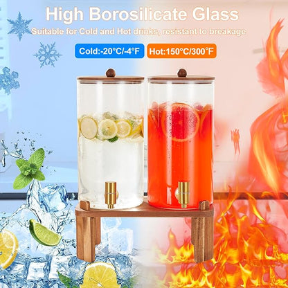 2 PCS 1.5 Gallon Drink dispenser, Glass Beverage Dispenser With Wood Stand, Large Water Drink Dispensers for Parties With Stainless Steel Spigot, Ideal for Lemonade,Juice, Tea, and Party Drinks - Image 5