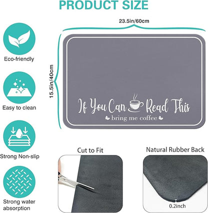 Coffee Bar Mat for Countertops 23inx15in,Absorbent Hide Stain Anti-Slip Cafe Bar Accessories Fit Under Coffee Machine Mat,dish drying mats for kitchen