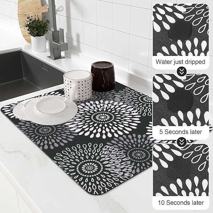 LuxStep Dish Drying Mat Super Absorbent Kitchen Counter Mat Rubber Backing Draining Mat Easy to Clean Kitchen Accessories Dish Rack Pad for Dishes, Utensils, Countertops, Sinks 15" x 18" Black - Image 4