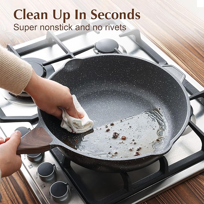 SENSARTE Nonstick Deep Frying Pan Skillet, 12-inch Saute Pan with Lid, Stay-cool Handle, Chef Pan Healthy Stone Cookware Cooking Pan, Induction Compatible, PFOA Free (Pack of 2) - Image 5