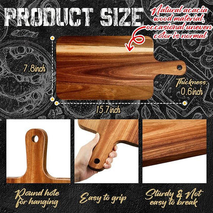 Nuenen 50 Pcs Wood Cutting Board with Handle 15.7 x 7.8 Inch Acacia Bamboo Wooden Serving Kitchen Chopping Boards for Pizza, Bread, Cheese, Charcuterie, Fruit, Vegetables (Acacia) - Image 2